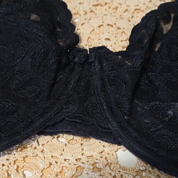 Wacoal Arabesque Lace & Mesh Underwire Bra 40DD Black 85199 Unlined Full Figure - Picture 3 of 9